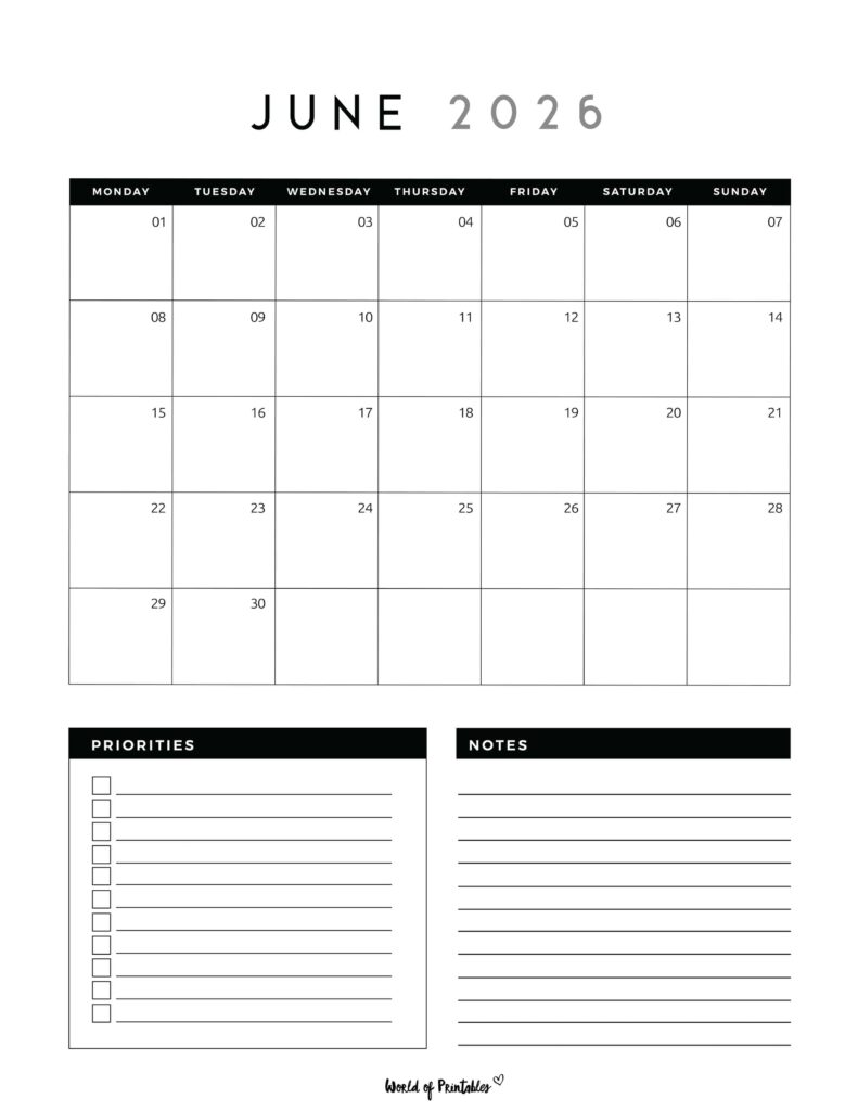 Printable June 2026 Calendar Design 123