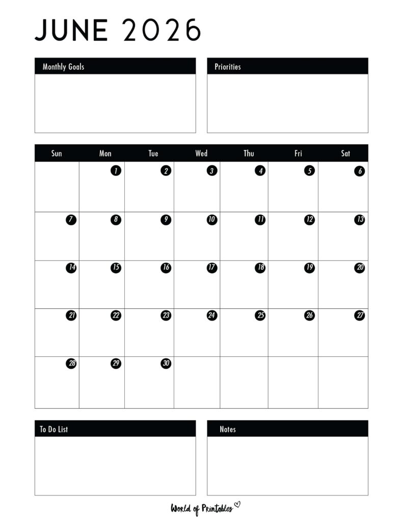 Printable June 2026 Calendar Design 124
