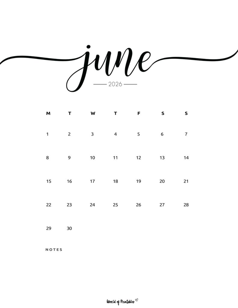 Printable June 2026 Calendar Design 201