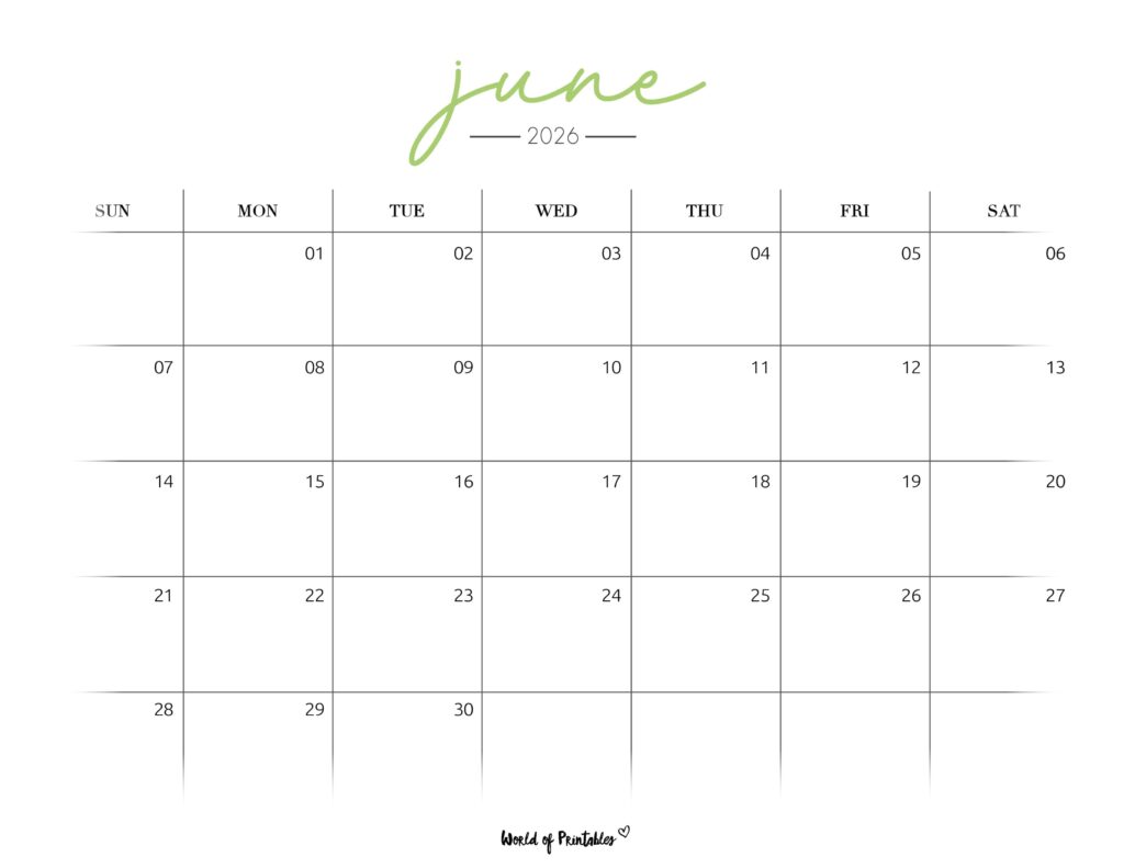 Printable June 2026 Calendar Design 206