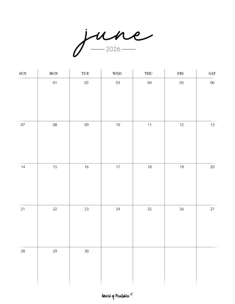 Printable June 2026 Calendar Design 208