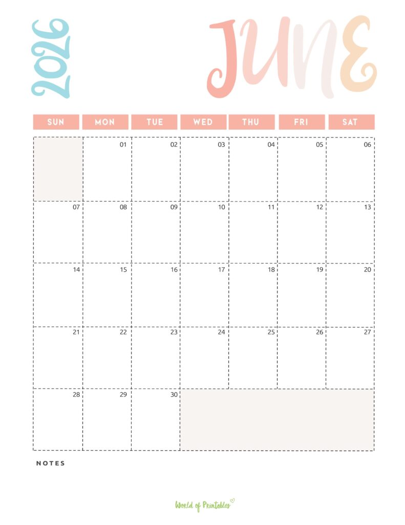 Printable June 2026 Calendar Design 218