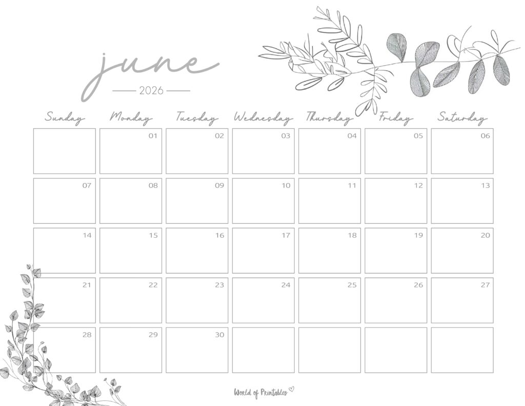 Printable June 2026 Calendar Design 249