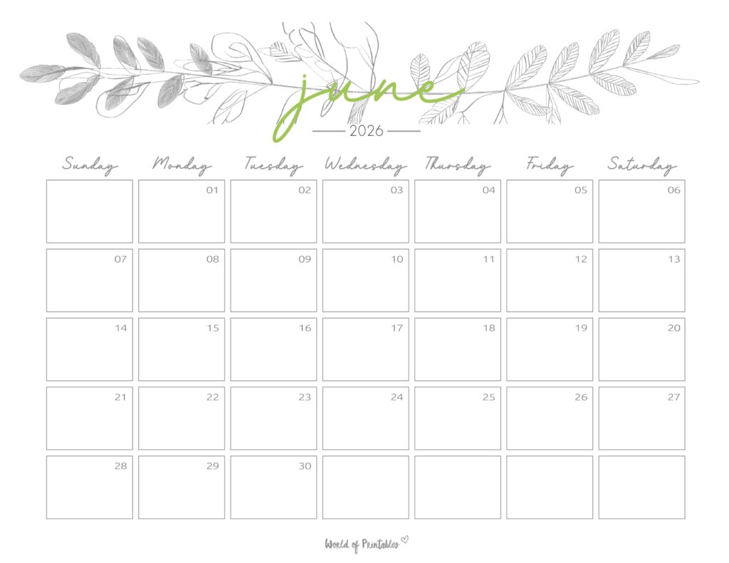 Printable June 2026 Calendar Design 250