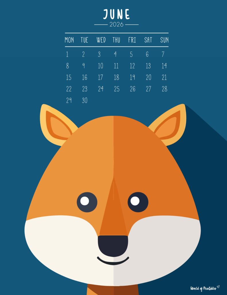 Printable June 2026 Calendar Design 251 - Monday