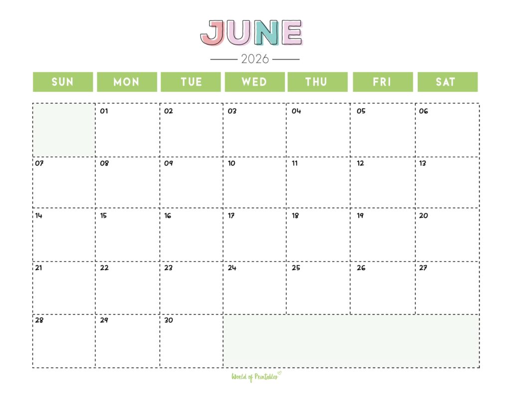 Printable June 2026 Calendar Design 252