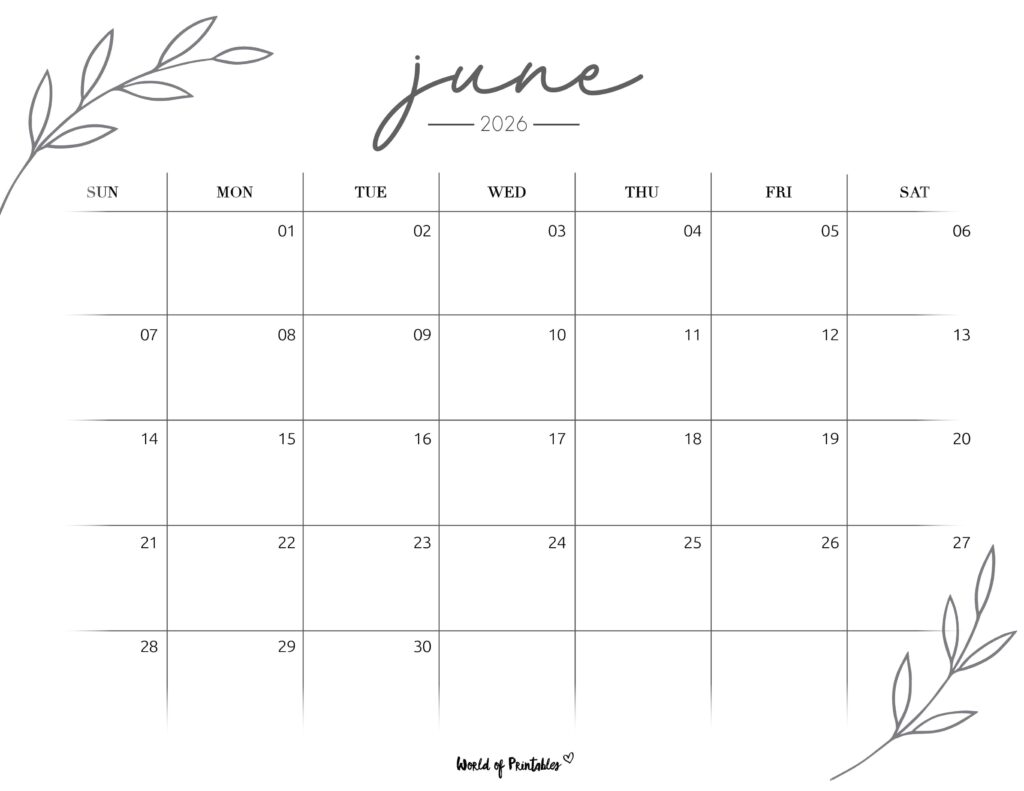 Printable June 2026 Calendar Design 255