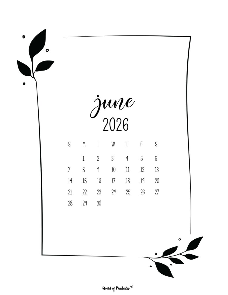 Printable June 2026 Calendar Design 26