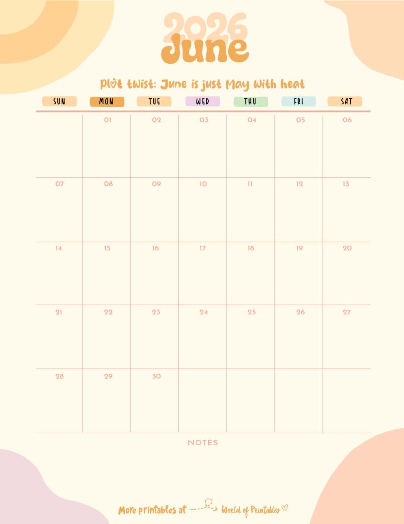 Printable June 2026 Calendar Design 300