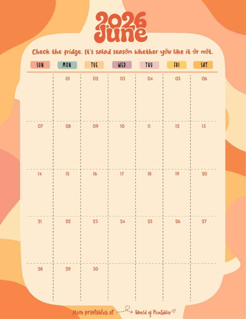 Printable June 2026 Calendar Design 303