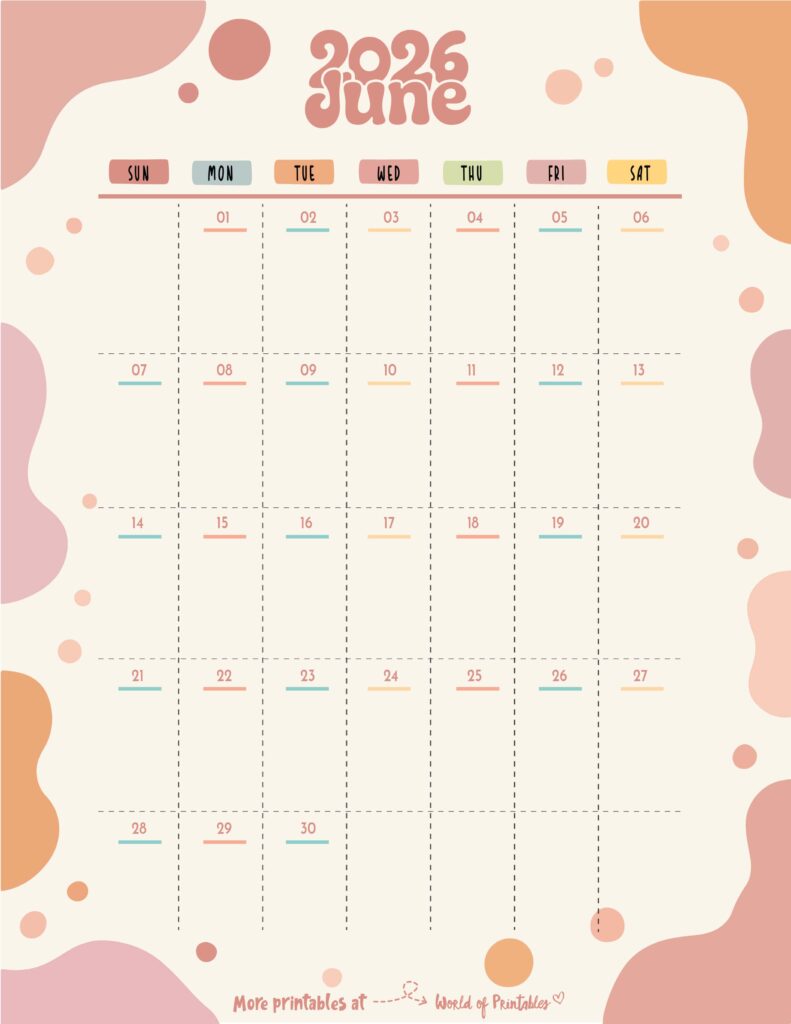 Printable June 2026 Calendar Design 305
