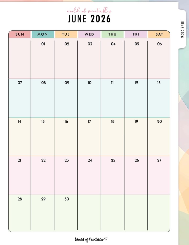 Printable June 2026 Calendar Design 315