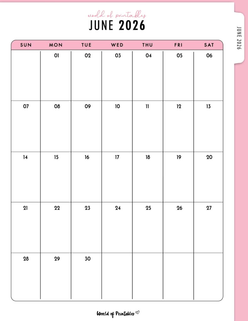 Printable June 2026 Calendar Design 316