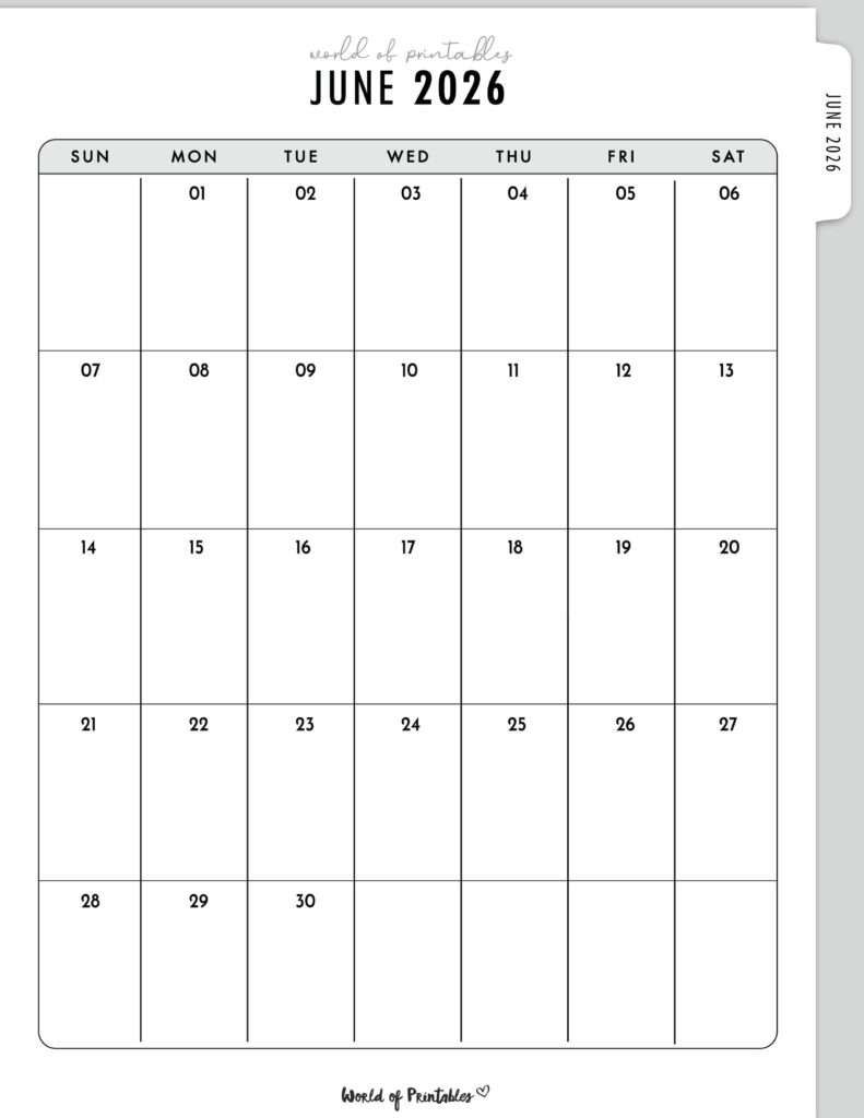 Printable June 2026 Calendar Design 317