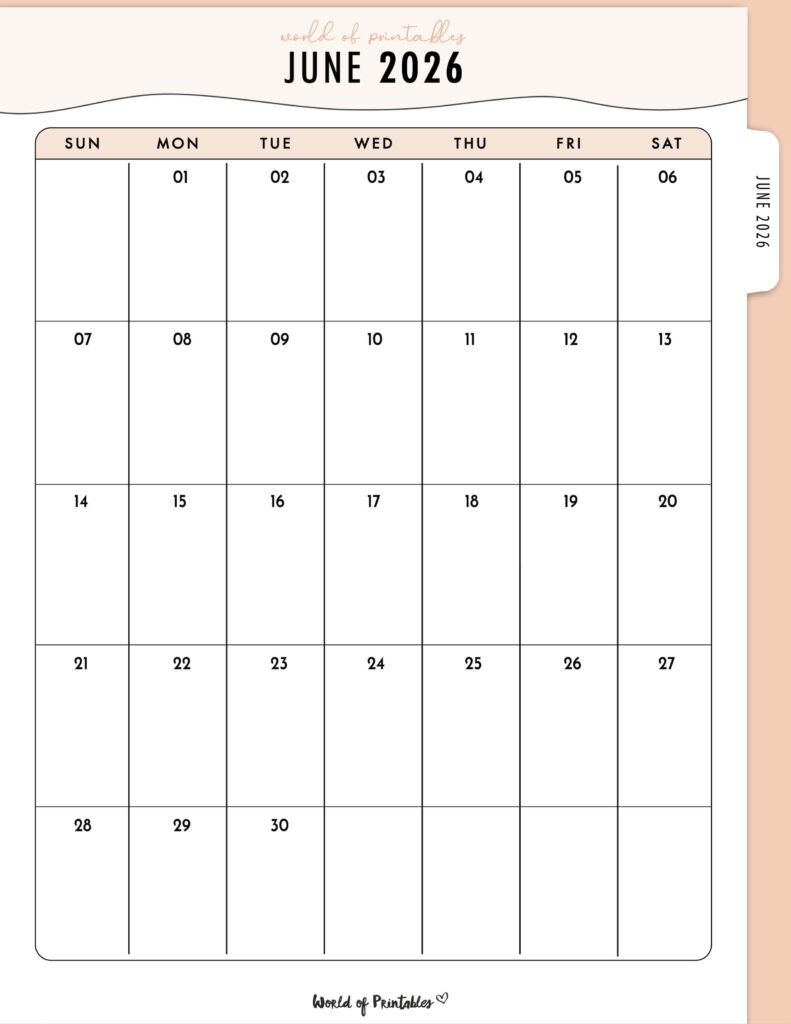 Printable June 2026 Calendar Design 318