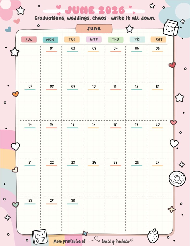 Printable June 2026 Calendar Design 319