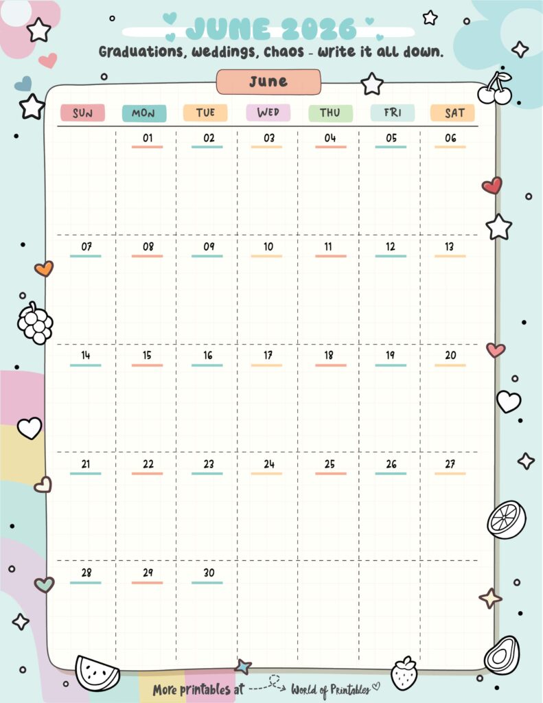 Printable June 2026 Calendar Design 322