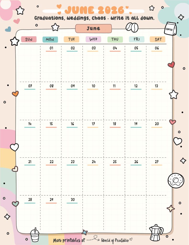 Printable June 2026 Calendar Design 323