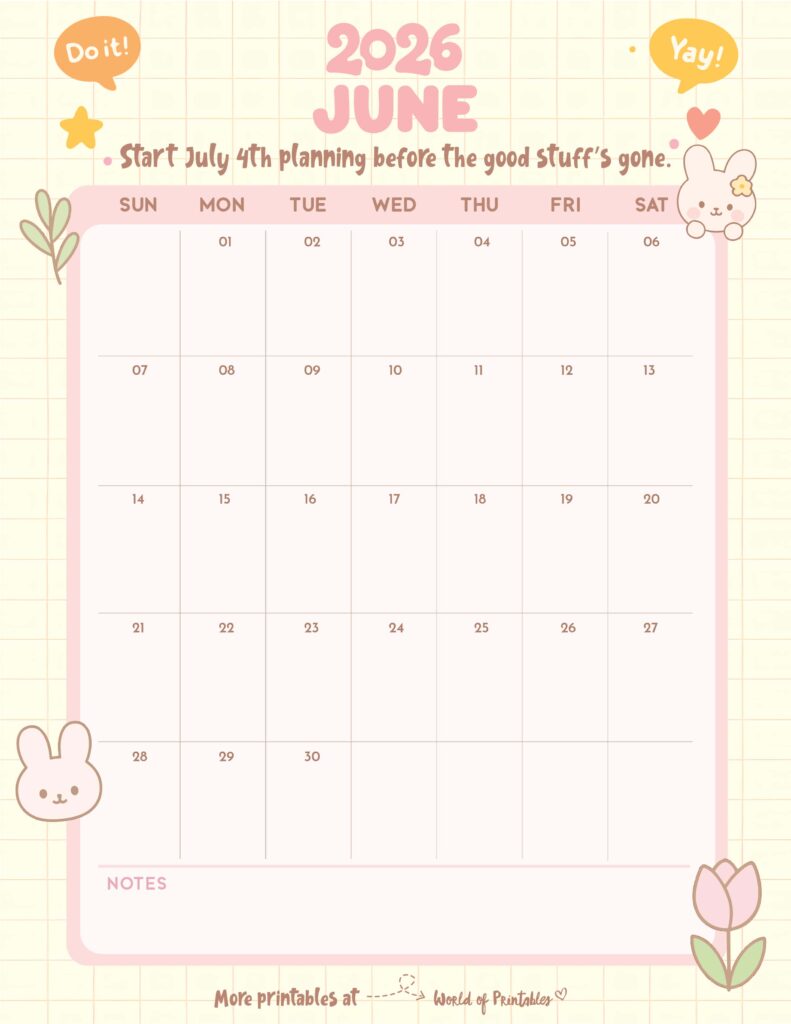 Printable June 2026 Calendar Design 326