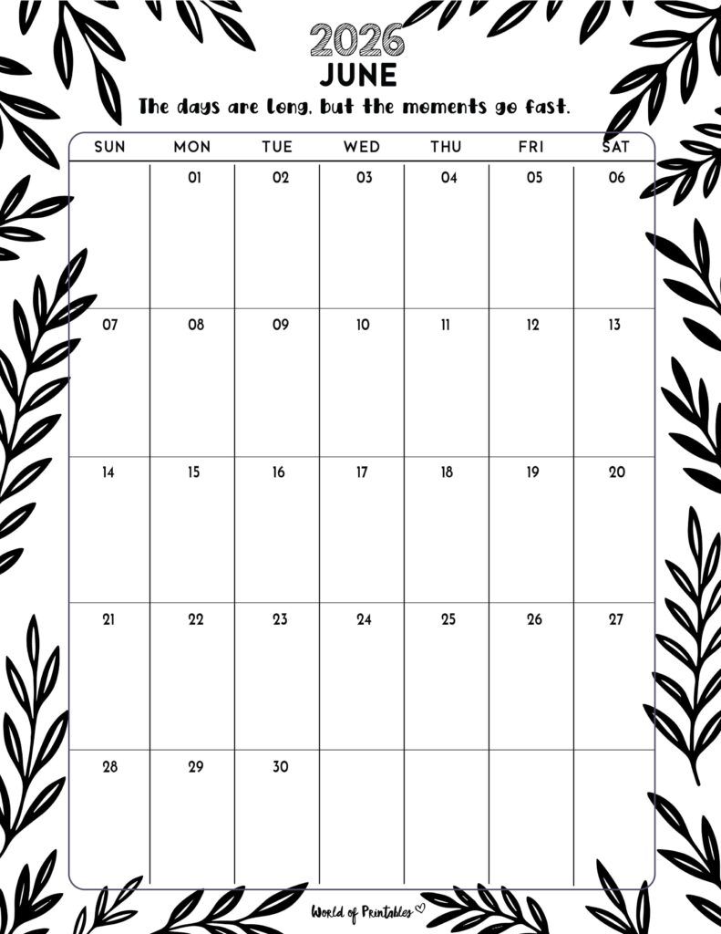 Printable June 2026 Calendar Design 328