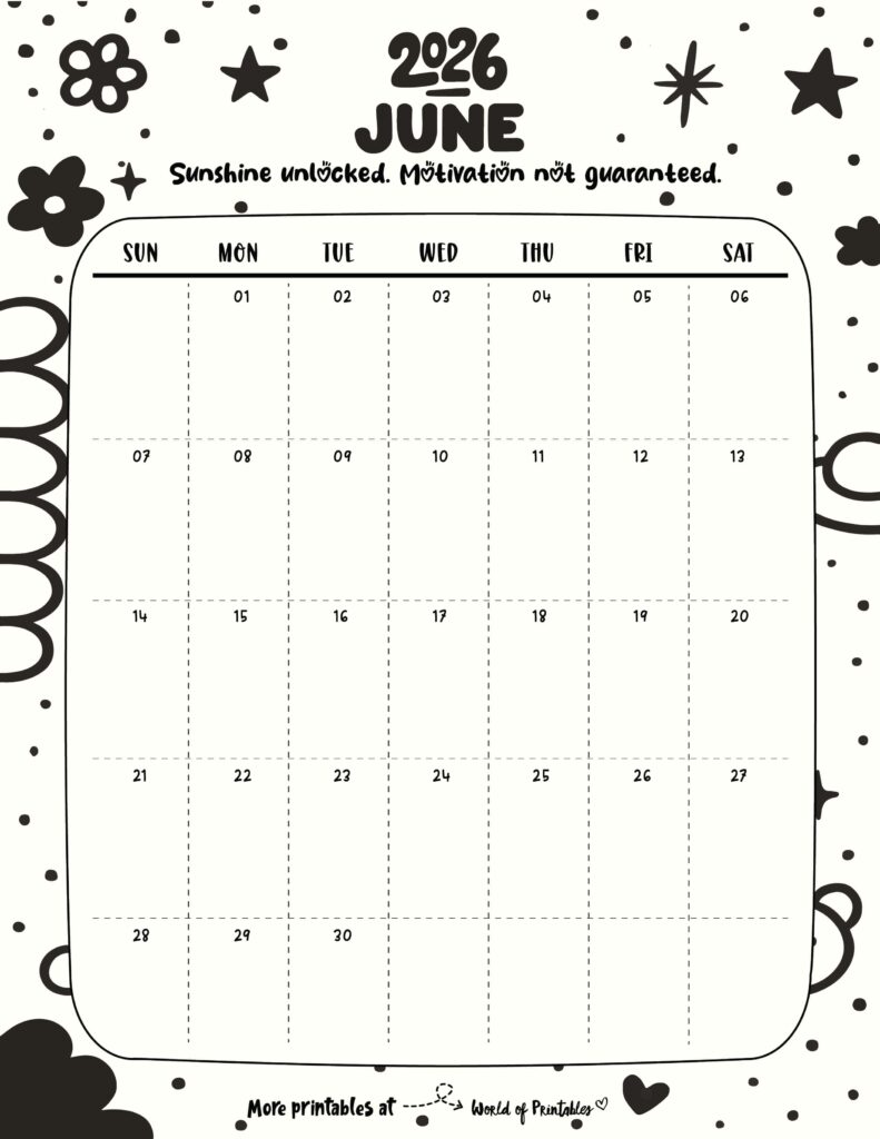 Printable June 2026 Calendar Design 329