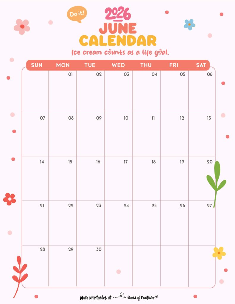 Printable June 2026 Calendar Design 330