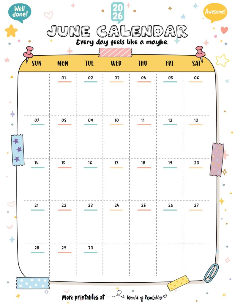 Printable June 2026 Calendar Design 335