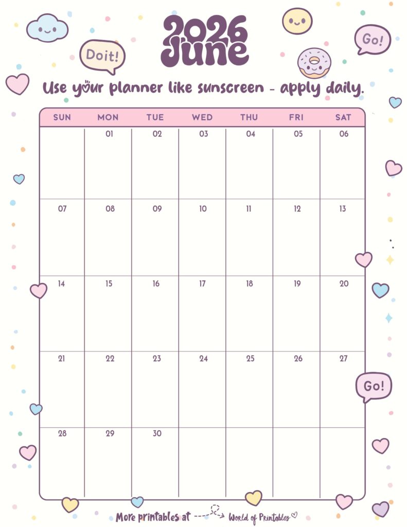 Printable June 2026 Calendar Design 339