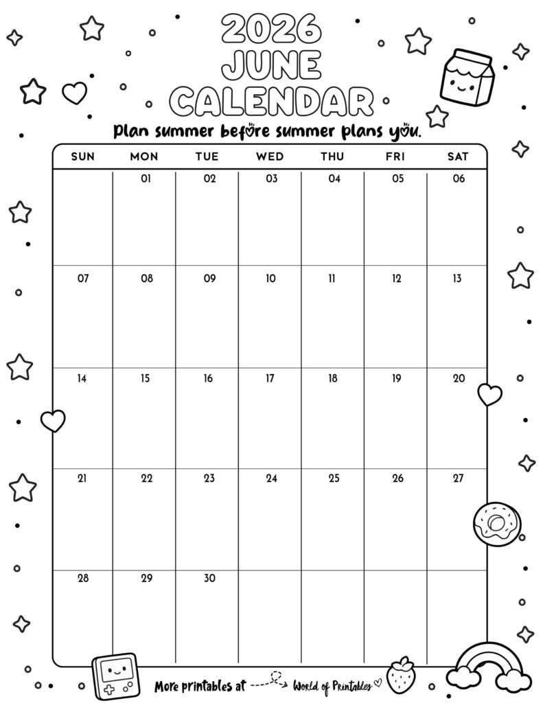 Printable June 2026 Calendar Design 340