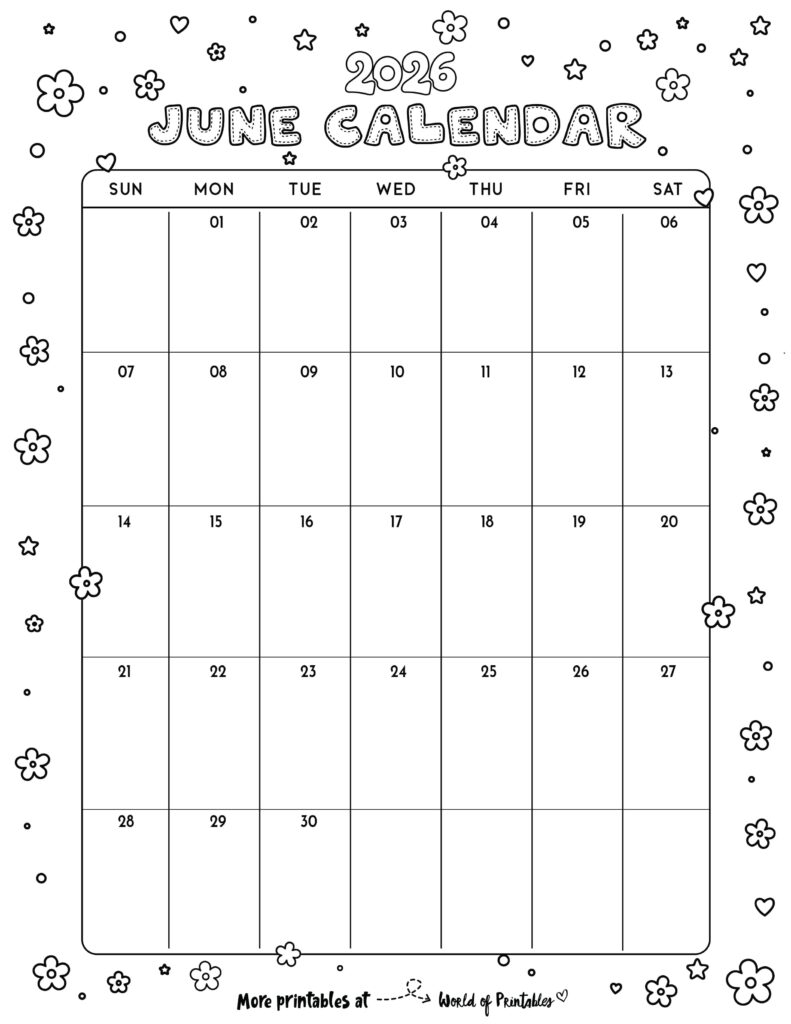 Printable June 2026 Calendar Design 342