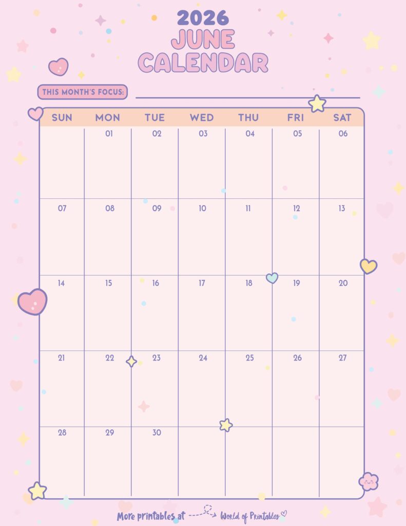 Printable June 2026 Calendar Design 343