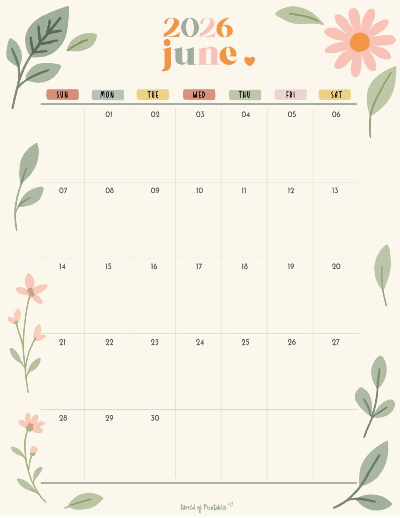 Printable June 2026 Calendar Design 345