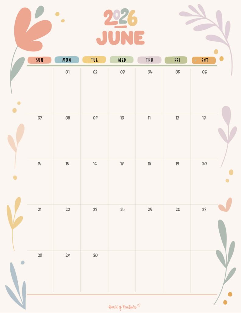 Printable June 2026 Calendar Design 349