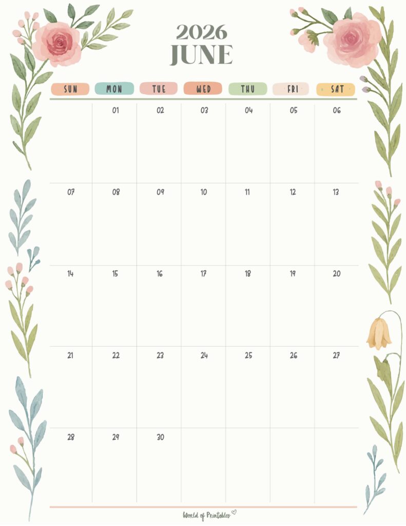Printable June 2026 Calendar Design 351