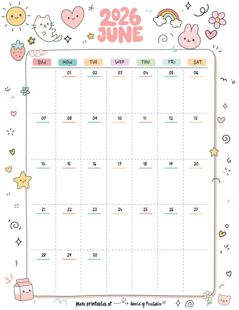 Printable June 2026 Calendar Design 353