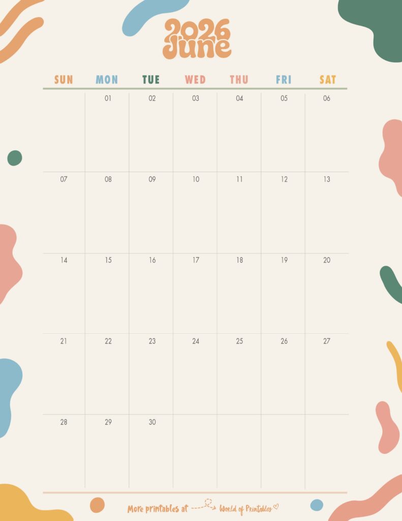 Printable June 2026 Calendar Design 355