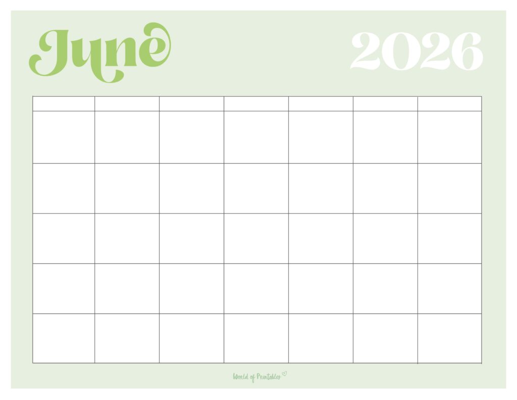 Printable June 2026 Calendar Design 365