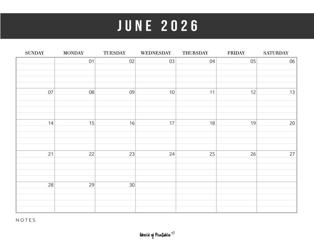Printable June 2026 Calendar Design 372
