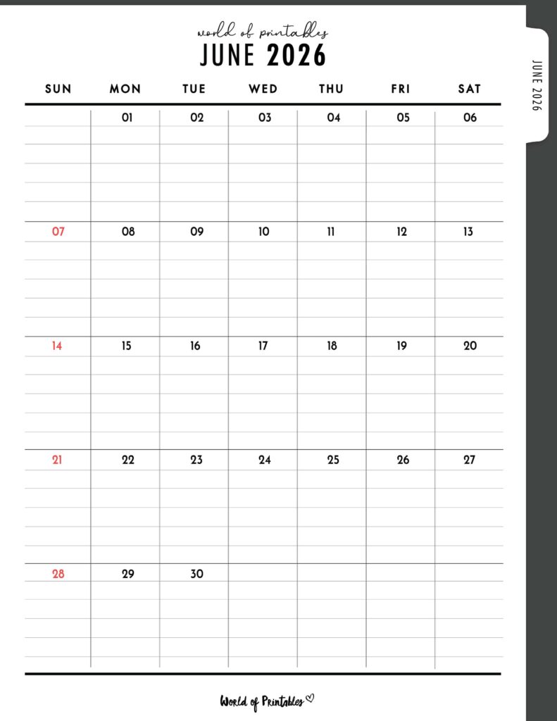 Printable June 2026 Calendar Design 373