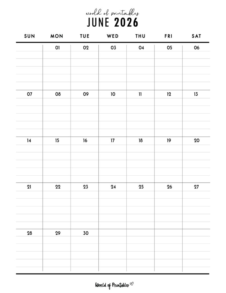 Printable June 2026 Calendar Design 374