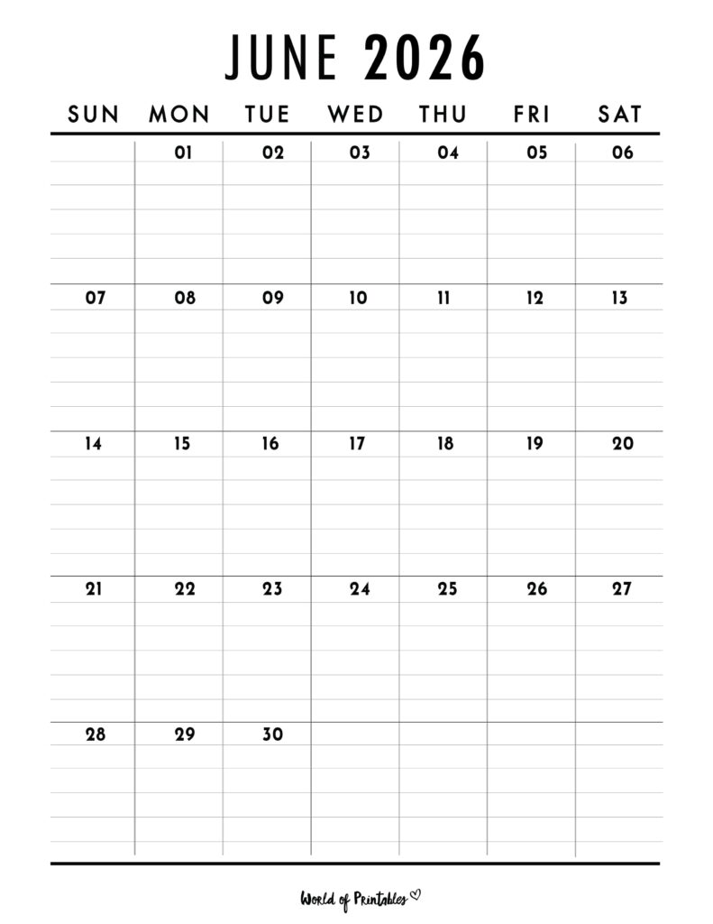 Printable June 2026 Calendar Design 375
