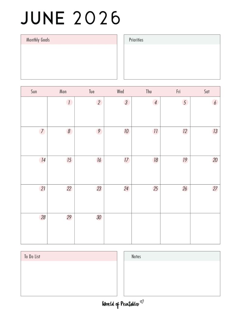 Printable June 2026 Calendar Design 86