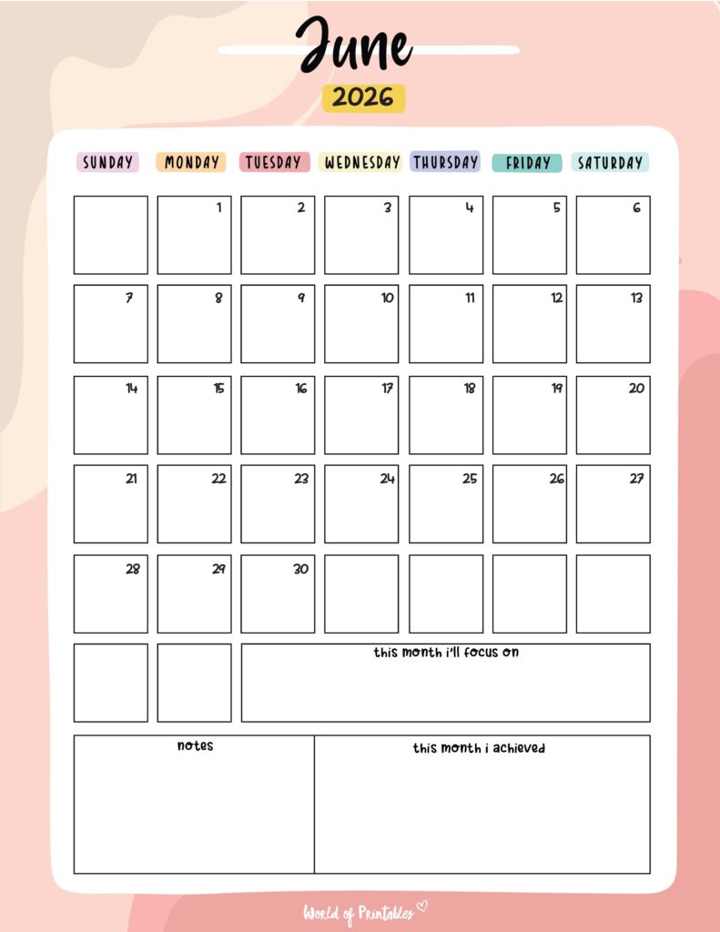 Printable June 2026 Calendar Design 89
