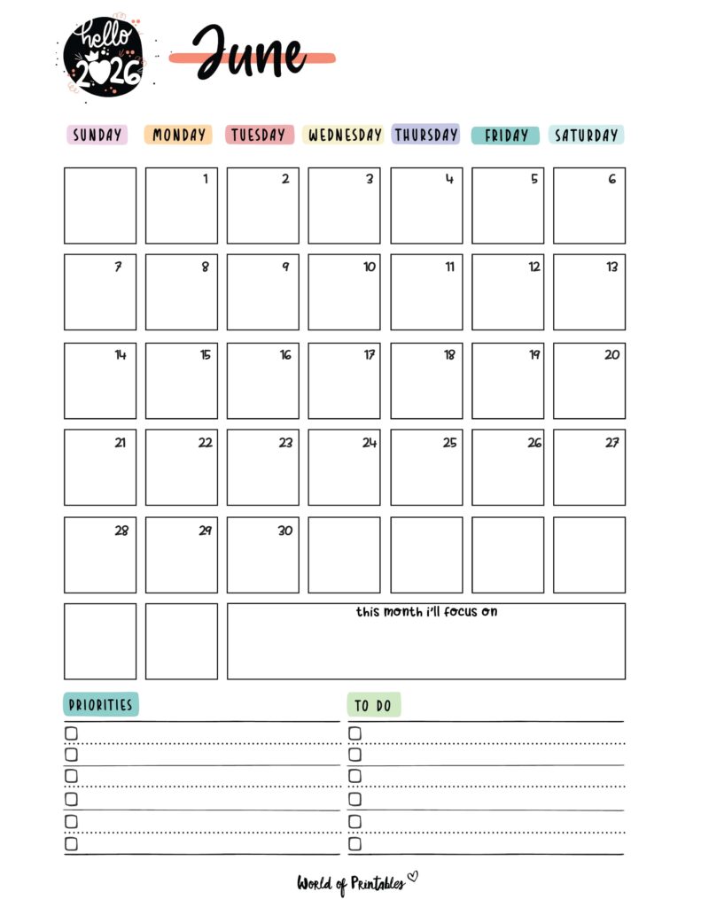 Printable June 2026 Calendar Design 90