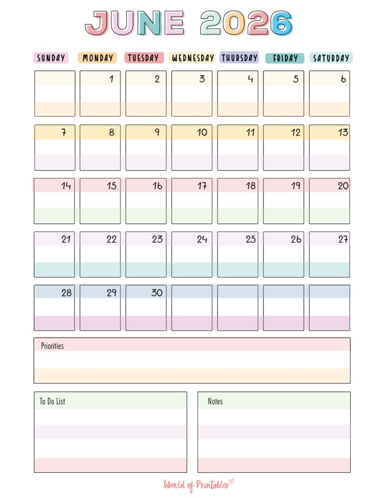 Printable June 2026 Calendar Design 98