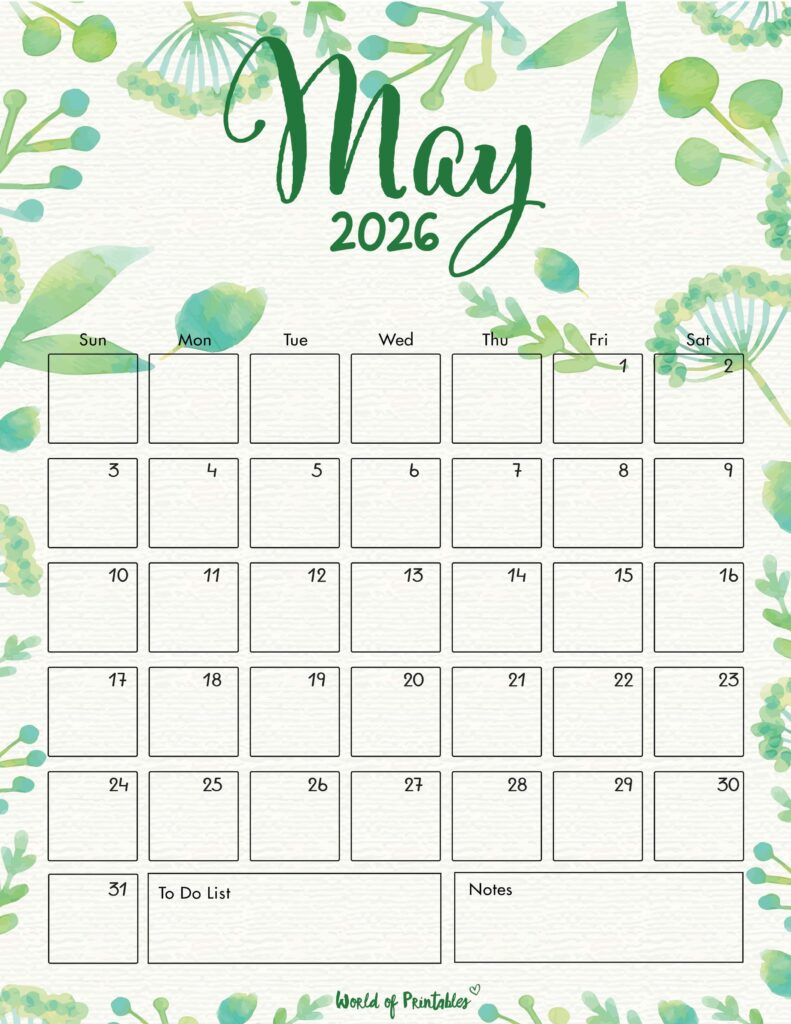 Printable May 2026 Calendar Design 100