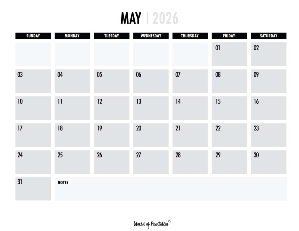 Printable May 2026 Calendar Design 102