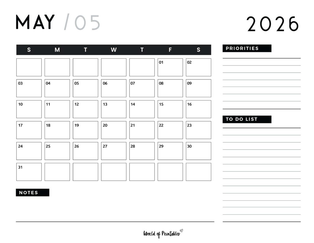 Printable May 2026 Calendar Design 107