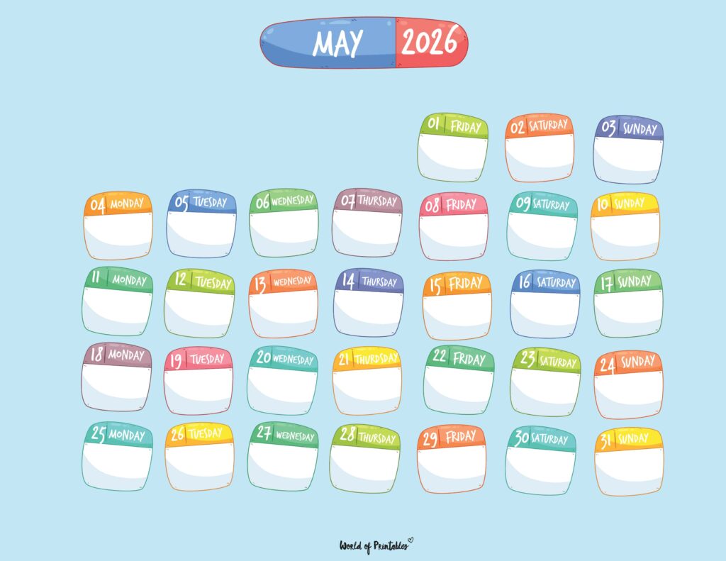 Printable May 2026 Calendar Design 109