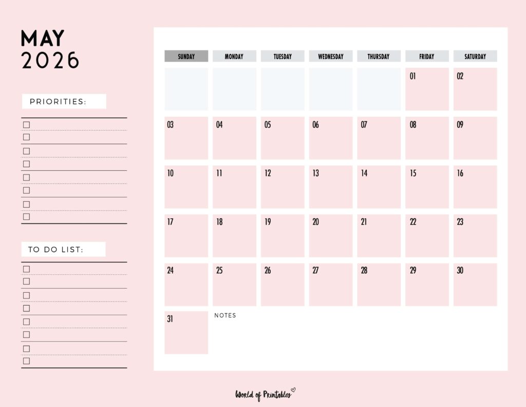 Printable May 2026 Calendar Design 111